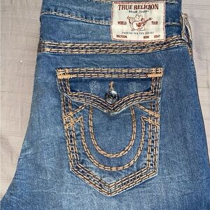 True Religion Men's Denim Jeans with Tan Stitching